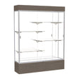 Reliant Lighted Walnut Vinyl case, Mirror Back w/ Satin Natural aluminum frame finish, 80"H x 60"W x 16"D