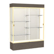 Reliant Lighted Walnut Vinyl case, Plaque Fabric Back w/ Champagne aluminum frame finish, 80"H x 60"W x 16"D