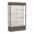 Reliant Lighted Walnut Vinyl case, Plaque Fabric Back w/ Dark Bronze aluminum frame finish, 80"H x 48"W x 16"D