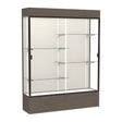Reliant Lighted Walnut Vinyl case, Plaque Fabric Back w/ Dark Bronze aluminum frame finish, 80"H x 60"W x 16"D
