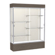 Reliant Lighted Walnut Vinyl case, Plaque Fabric Back w/ Satin Natural aluminum frame finish, 80"H x 60"W x 16"D