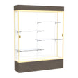 Reliant Lighted Walnut Vinyl case, White Laminate Back w/ Champagne aluminum frame finish, 80"H x 60"W x 16"D
