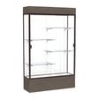 Reliant Lighted Walnut Vinyl case, White Laminate Back w/ Dark Bronze aluminum frame finish, 80"H x 48"W x 16"D