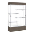 Reliant Lighted Walnut Vinyl case, White Laminate Back w/ Satin Natural aluminum frame finish, 80"H x 48"W x 16"D