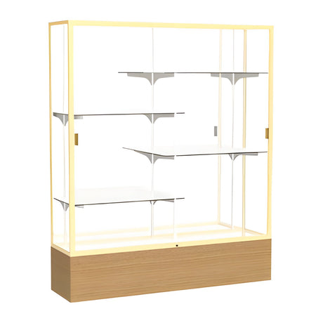 Reliant Natural Oak case, Mirror Back w/ Champagne aluminum frame finish, 72"H x 60"W x 16"D