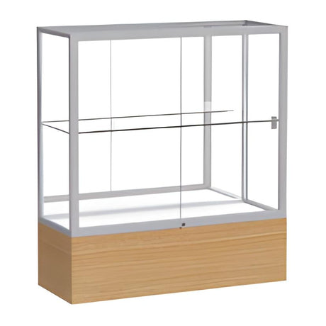 Reliant Natural Oak case, Mirror Back w/ Satin Natural aluminum frame finish, 40"H x 36"W x 14"D