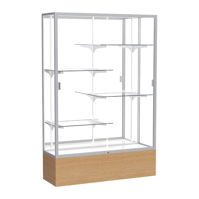 Reliant Natural Oak case, Mirror Back w/ Satin Natural aluminum frame finish, 72"H x 48"W x 16"D