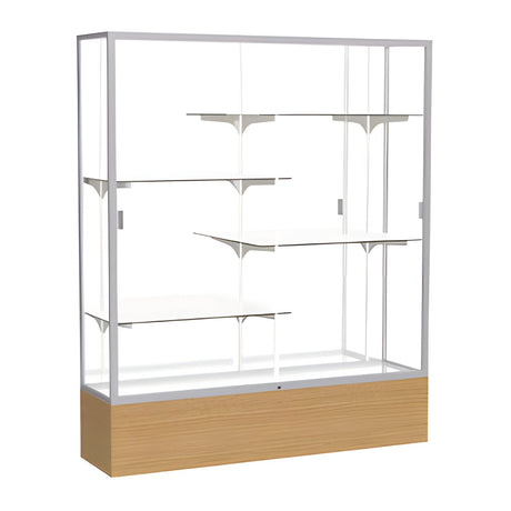 Reliant Natural Oak case, Mirror Back w/ Satin Natural aluminum frame finish, 72"H x 60"W x 16"D