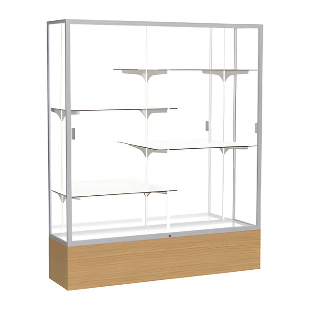 Reliant Natural Oak case, Mirror Back w/ Satin Natural aluminum frame finish, 72"H x 60"W x 16"D