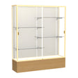 Reliant Natural Oak case, Plaque Fabric Back w/ Champagne aluminum frame finish, 72"H x 60"W x 16"D