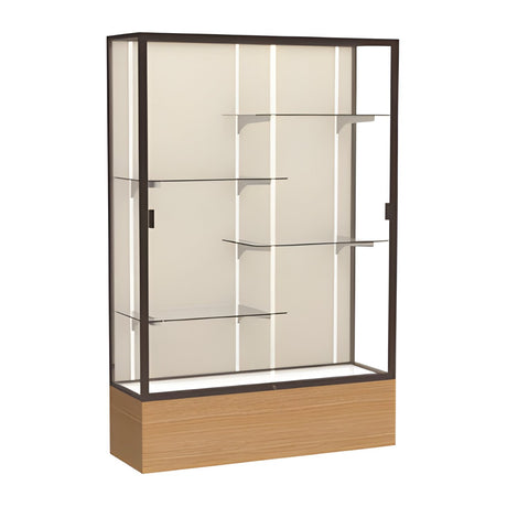 Reliant Natural Oak case, Plaque Fabric Back w/ Dark Bronze aluminum frame finish, 72"H x 48"W x 16"D
