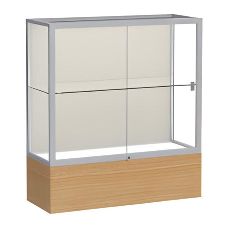 Reliant Natural Oak case, Plaque Fabric Back w/ Satin Natural aluminum frame finish, 40"H x 36"W x 14"D