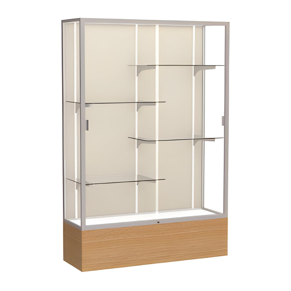 Reliant Natural Oak case, Plaque Fabric Back w/ Satin Natural aluminum frame finish, 72"H x 48"W x 16"D