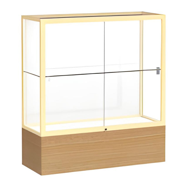Reliant Natural Oak case, White Laminate Back w/ Champagne aluminum frame finish, 40"H x 36"W x 14"D