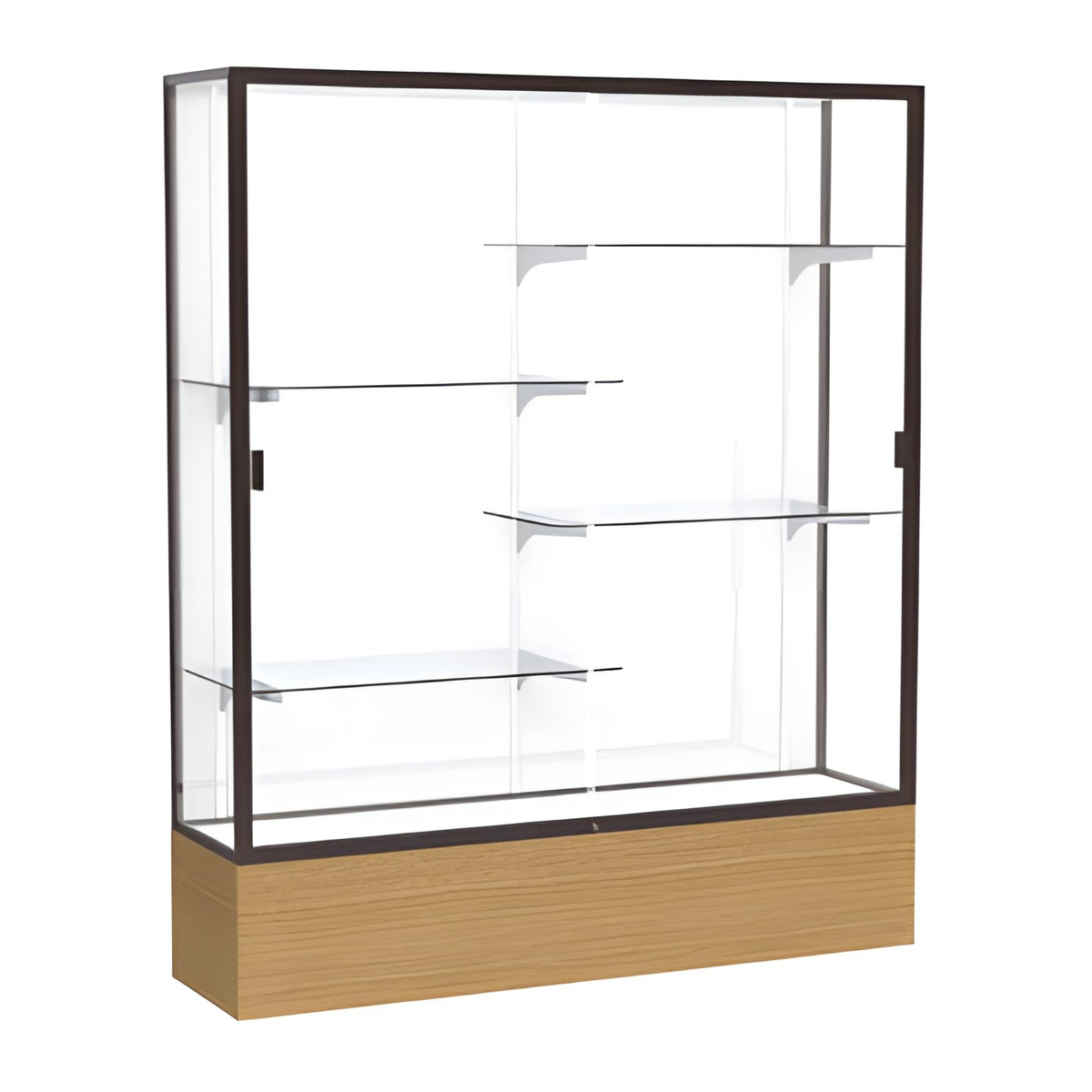 Reliant Natural Oak case, White Laminate Back w/ Dark Bronze aluminum frame finish, 72"H x 60"W x 16"D