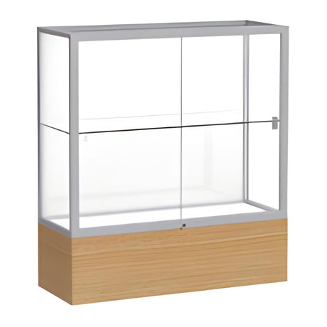 Reliant Natural Oak case, White Laminate Back w/ Satin Natural aluminum frame finish, 40"H x 36"W x 14"D