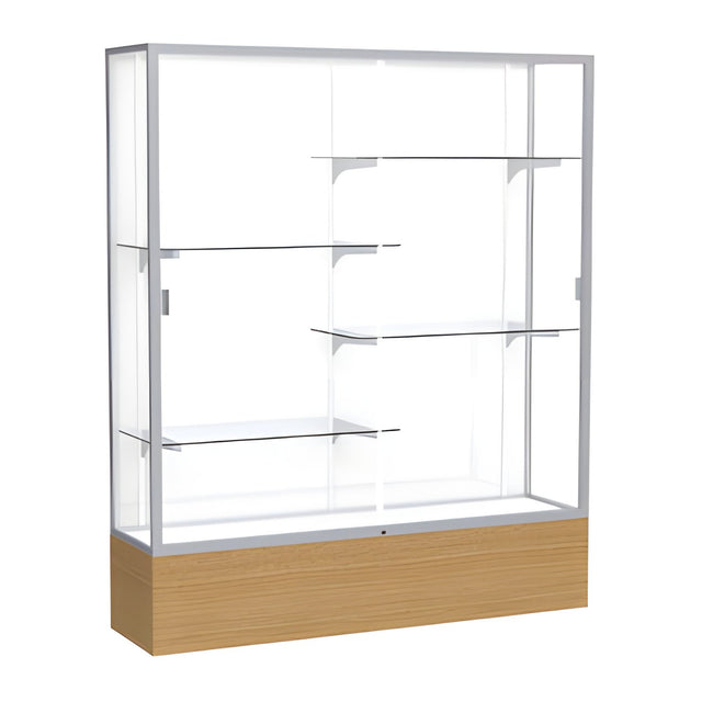Reliant Natural Oak case, White Laminate Back w/ Satin Natural aluminum frame finish, 72"H x 60"W x 16"D