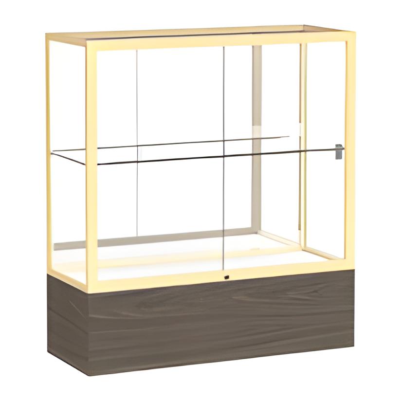 Reliant Walnut Vinyl case, Mirror Back w/ Champagne aluminum frame finish, 40"H x 36"W x 14"D