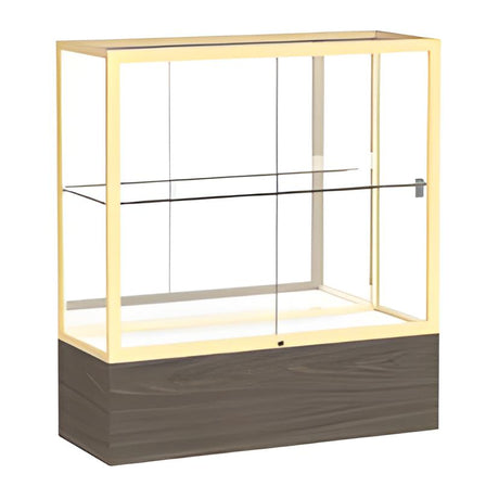 Reliant Walnut Vinyl case, Mirror Back w/ Champagne aluminum frame finish, 40"H x 36"W x 14"D