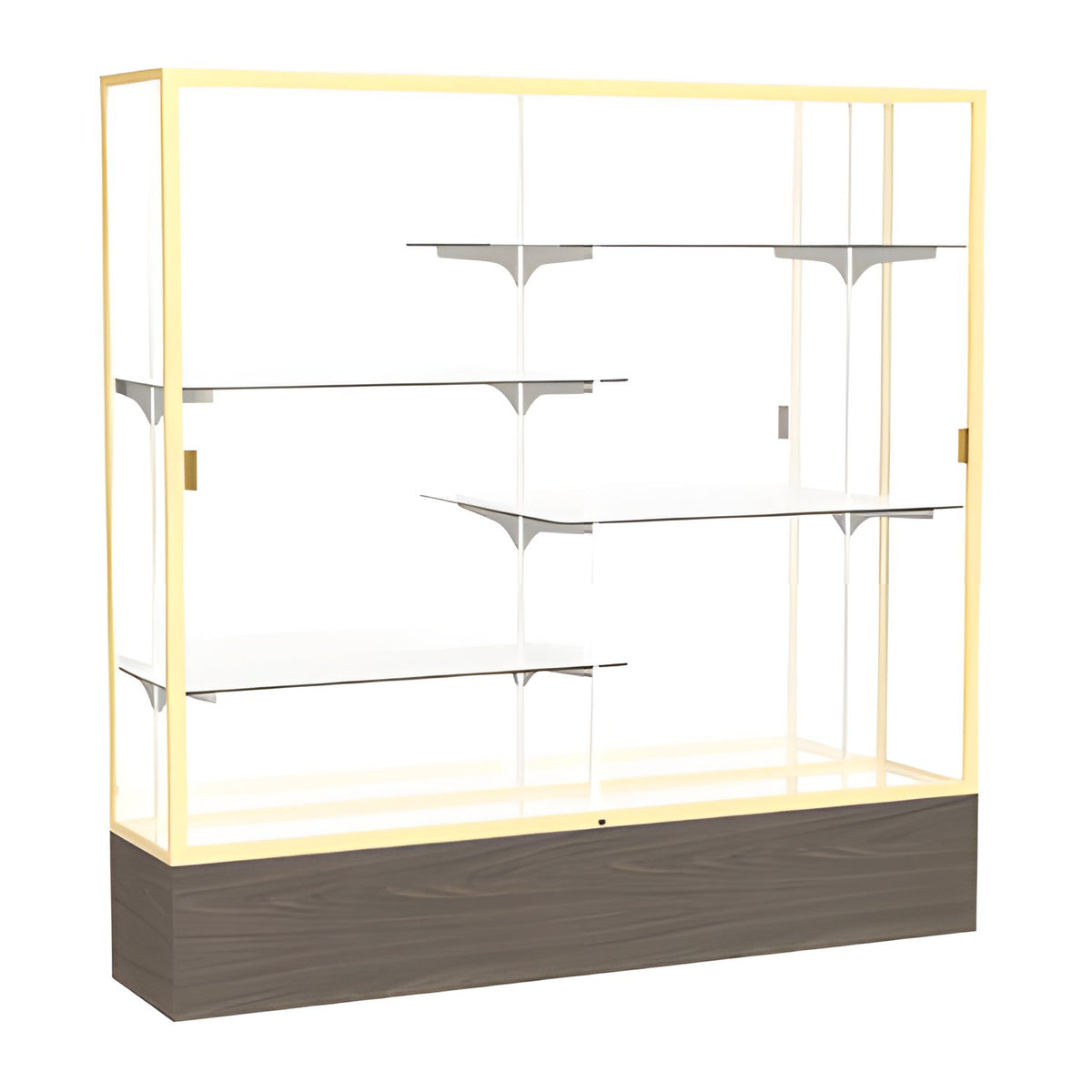 Reliant Walnut Vinyl case, Mirror Back w/ Champagne aluminum frame finish, 72"H x 72"W x 16"D