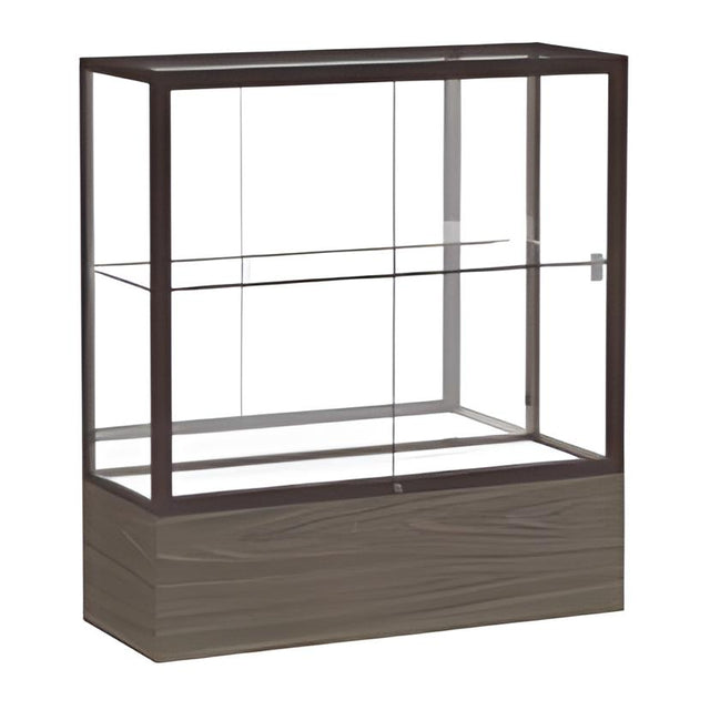 Reliant Walnut Vinyl case, Mirror Back w/ Dark Bronze aluminum frame finish, 40"H x 36"W x 14"D