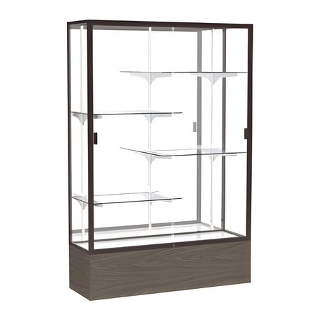 Reliant Walnut Vinyl case, Mirror Back w/ Dark Bronze aluminum frame finish, 72"H x 48"W x 16"D