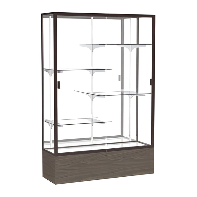 Reliant Walnut Vinyl case, Mirror Back w/ Dark Bronze aluminum frame finish, 72"H x 48"W x 16"D