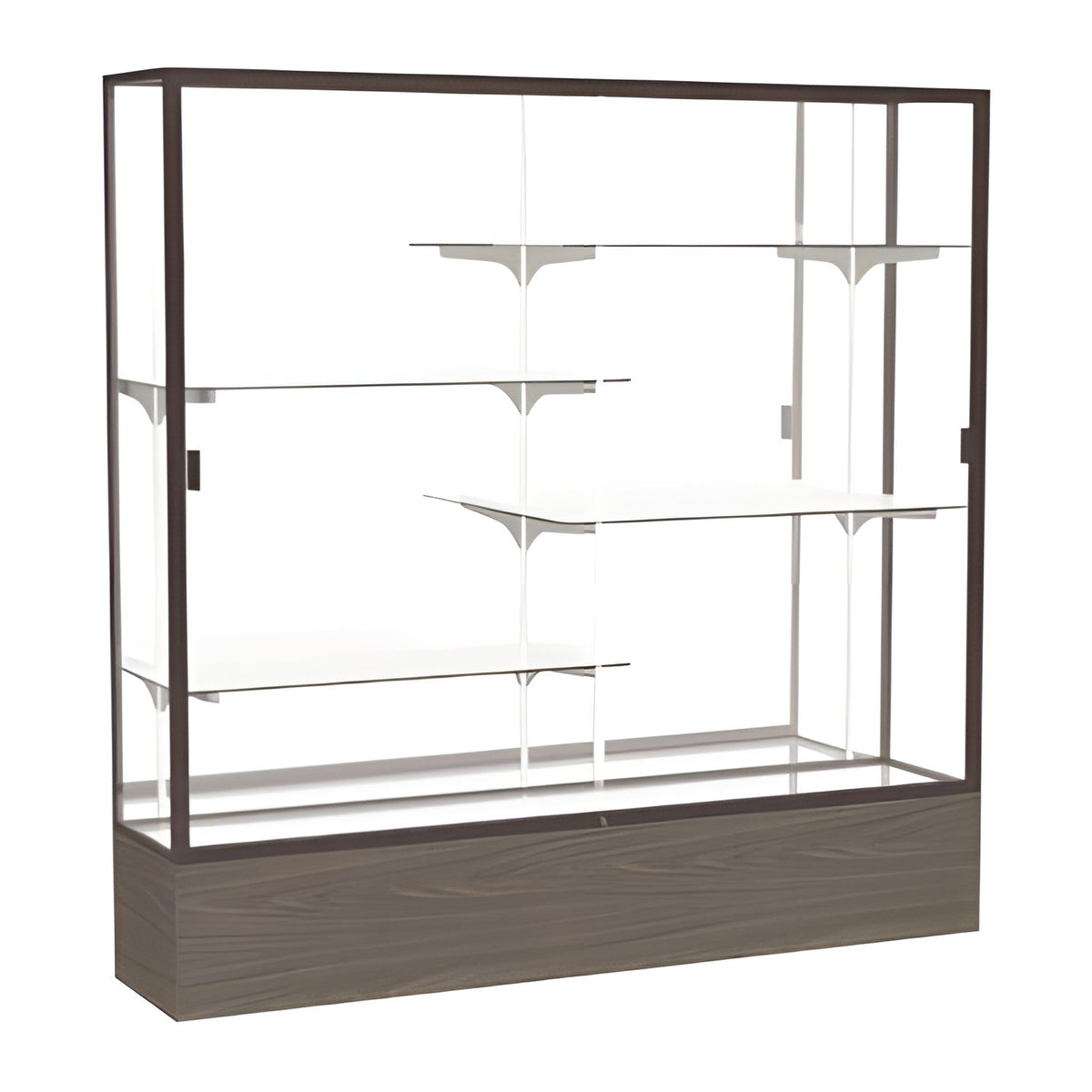 Reliant Walnut Vinyl case, Mirror Back w/ Dark Bronze aluminum frame finish, 72"H x 72"W x 16"D