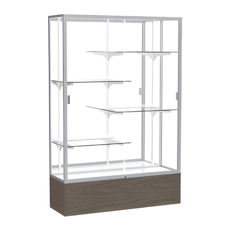 Reliant Walnut Vinyl case, Mirror Back w/ Satin Natural aluminum frame finish, 72"H x 48"W x 16"D