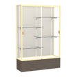 Reliant Walnut Vinyl case, Plaque Fabric Back w/ Champagne aluminum frame finish, 72"H x 48"W x 16"D