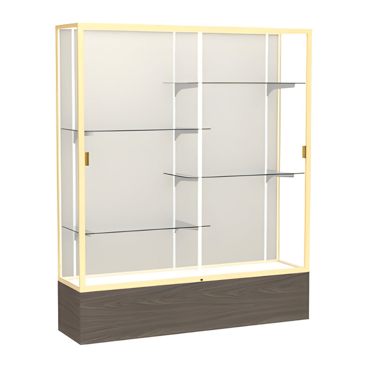 Reliant Walnut Vinyl case, Plaque Fabric Back w/ Champagne aluminum frame finish, 72"H x 60"W x 16"D
