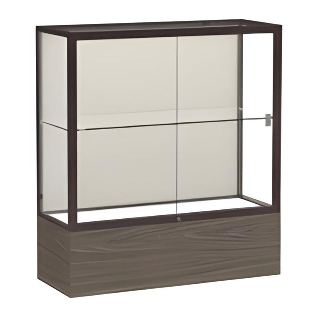 Reliant Walnut Vinyl case, Plaque Fabric Back w/ Dark Bronze aluminum frame finish, 40"H x 36"W x 14"D