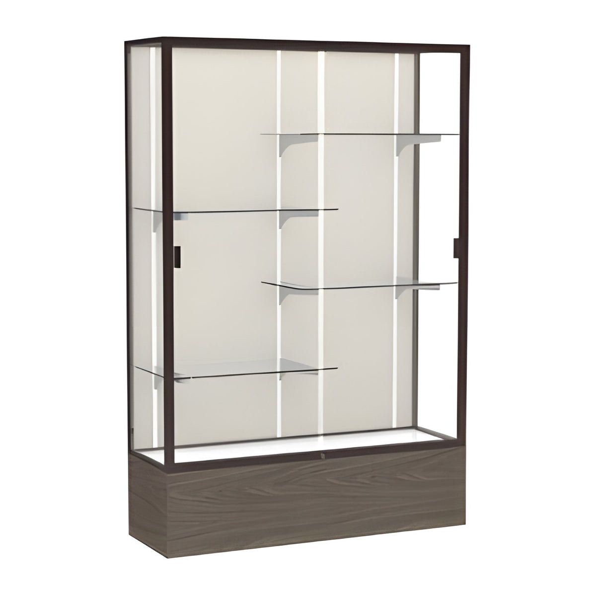 Reliant Walnut Vinyl case, Plaque Fabric Back w/ Dark Bronze aluminum frame finish, 72"H x 48"W x 16"D
