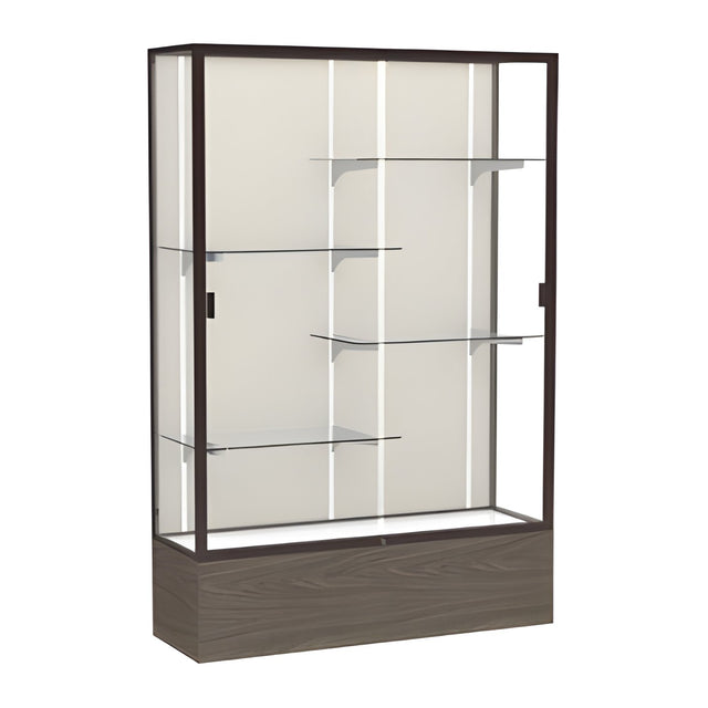 Reliant Walnut Vinyl case, Plaque Fabric Back w/ Dark Bronze aluminum frame finish, 72"H x 48"W x 16"D