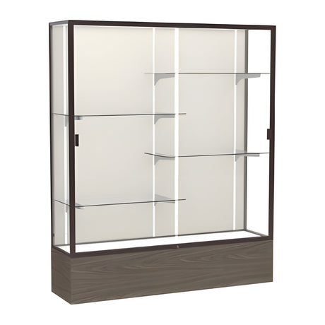 Reliant Walnut Vinyl case, Plaque Fabric Back w/ Dark Bronze aluminum frame finish, 72"H x 60"W x 16"D