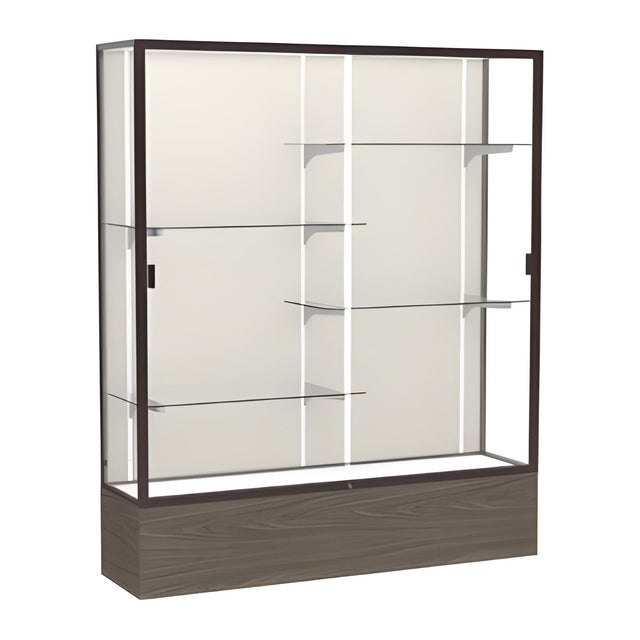Reliant Walnut Vinyl case, Plaque Fabric Back w/ Dark Bronze aluminum frame finish, 72"H x 60"W x 16"D