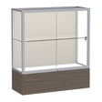 Reliant Walnut Vinyl case, Plaque Fabric Back w/ Satin Natural aluminum frame finish, 40"H x 36"W x 14"D
