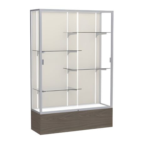 Reliant Walnut Vinyl case, Plaque Fabric Back w/ Satin Natural aluminum frame finish, 72"H x 48"W x 16"D
