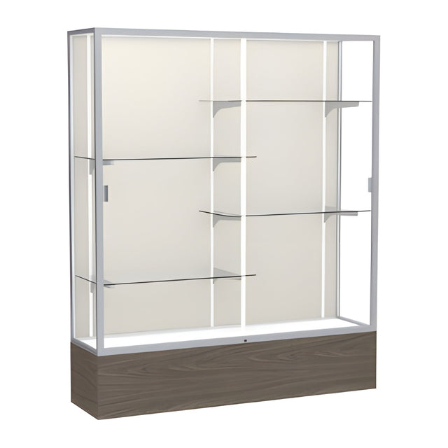 Reliant Walnut Vinyl case, Plaque Fabric Back w/ Satin Natural aluminum frame finish, 72"H x 60"W x 16"D