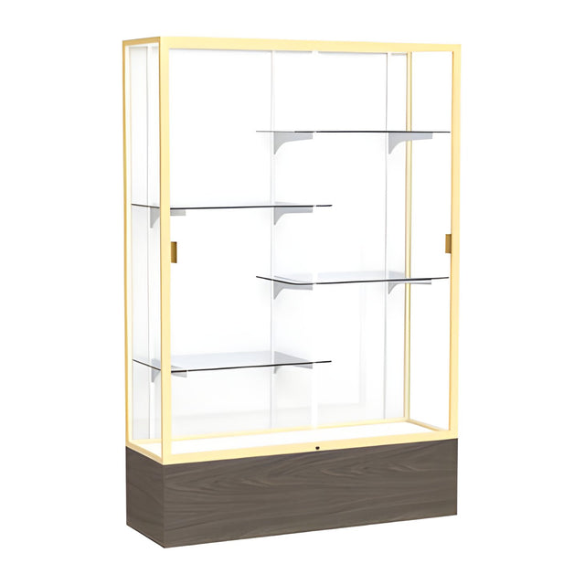 Reliant Walnut Vinyl case, White Laminate Back w/ Champagne aluminum frame finish, 72"H x 48"W x 16"D