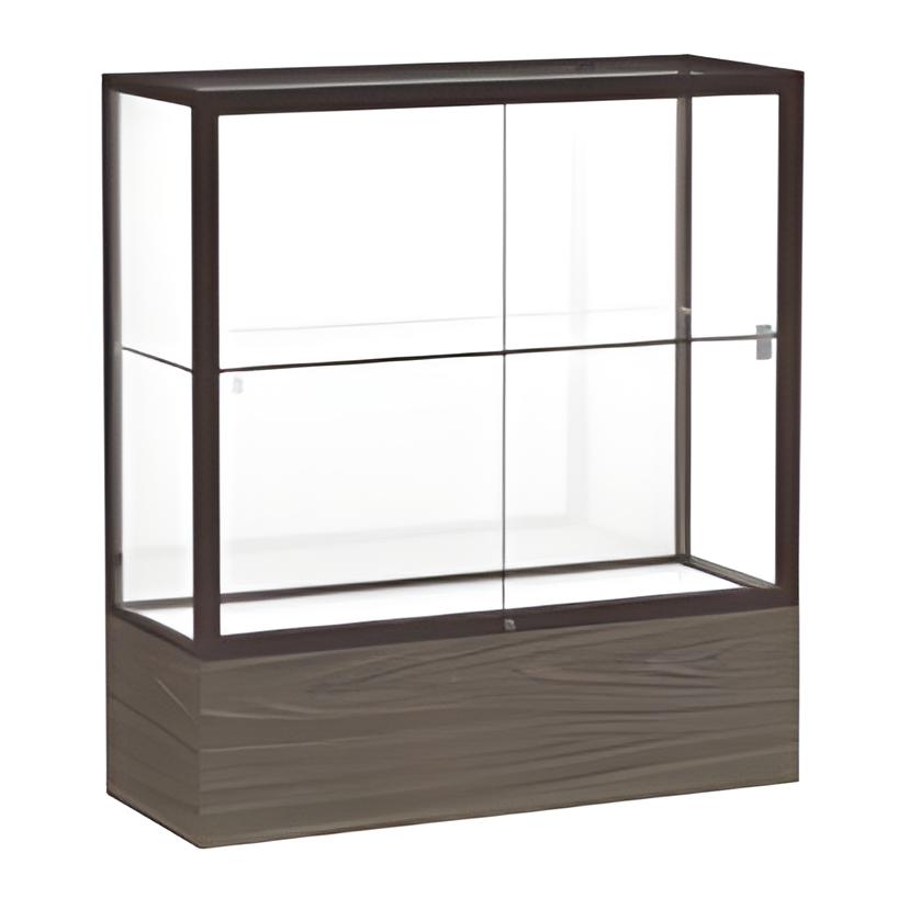 Reliant Walnut Vinyl case, White Laminate Back w/ Dark Bronze aluminum frame finish, 40"H x 36"W x 14"D