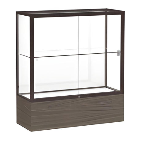 Reliant Walnut Vinyl case, White Laminate Back w/ Dark Bronze aluminum frame finish, 40"H x 36"W x 14"D