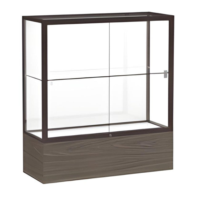 Reliant Walnut Vinyl case, White Laminate Back w/ Dark Bronze aluminum frame finish, 40"H x 36"W x 14"D
