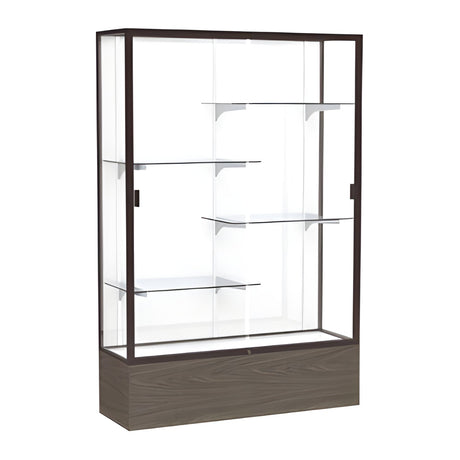 Reliant Walnut Vinyl case, White Laminate Back w/ Dark Bronze aluminum frame finish, 72"H x 48"W x 16"D
