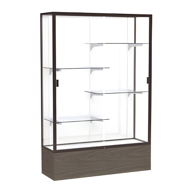 Reliant Walnut Vinyl case, White Laminate Back w/ Dark Bronze aluminum frame finish, 72"H x 48"W x 16"D