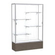 Reliant Walnut Vinyl case, White Laminate Back w/ Satin Natural aluminum frame finish, 72"H x 48"W x 16"D