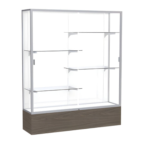 Reliant Walnut Vinyl case, White Laminate Back w/ Satin Natural aluminum frame finish, 72"H x 60"W x 16"D