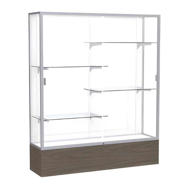 Reliant Walnut Vinyl case, White Laminate Back w/ Satin Natural aluminum frame finish, 72"H x 60"W x 16"D