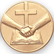 Religious Cross Book & Hands Litho Medal Insert
