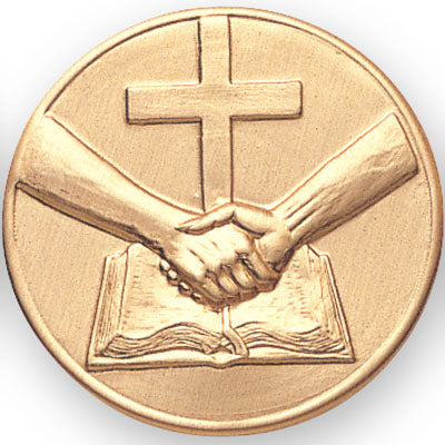 Religious Cross Book & Hands Litho Medal Insert